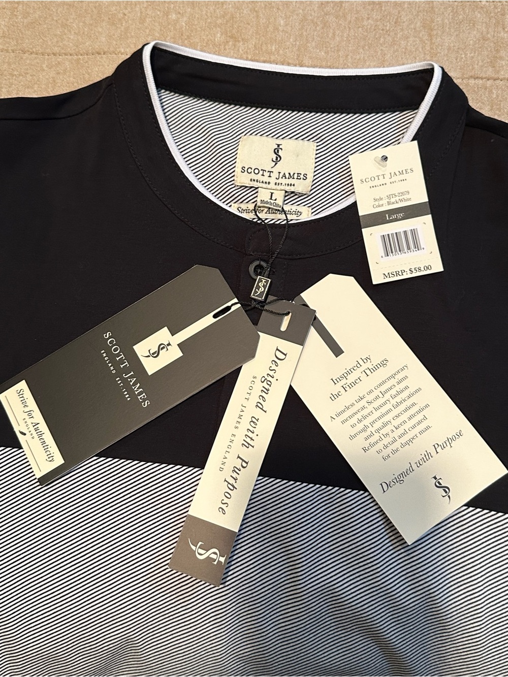 Men's Colorblock Henley Polo in Black and Light Gray - Picture 8 of 12